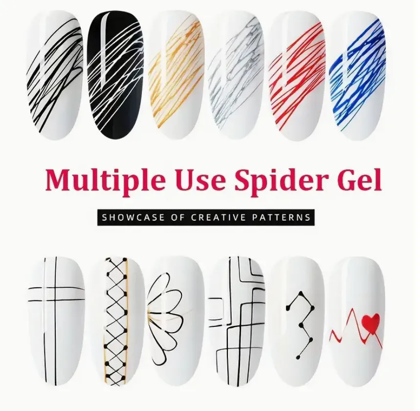 6-färg spindelgel nagelkit-elastisk linjepolering geler för kreativa nageldesign, högpigment och långvarig salongkvalitetsval för DIY-manikyr