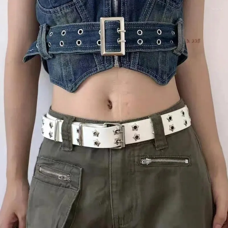 Cinture Moda Per Donna Uomo Y2k Punk Personalizzata Cintura Doppio Petto a Stella Cava Cintura in Pelle PU con Foro Completo Gonna Jeans