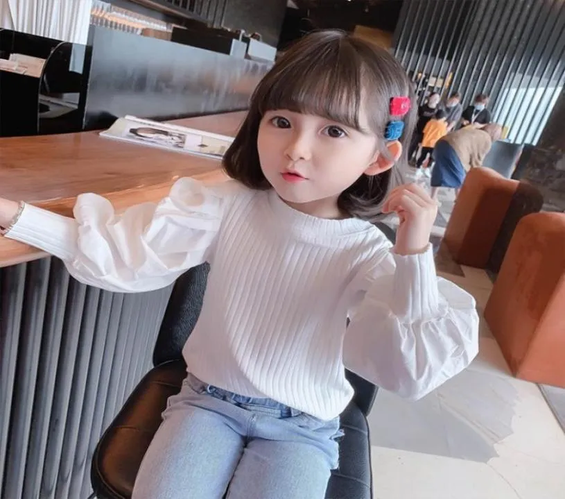 2023 Baby Kleinkind Teenager Mädchen Pullover Tops Frühling Herbst Lange Puff Sleeve Gestrickte Kinder Pullover Für Mädchen Children039s Kleidung1692146