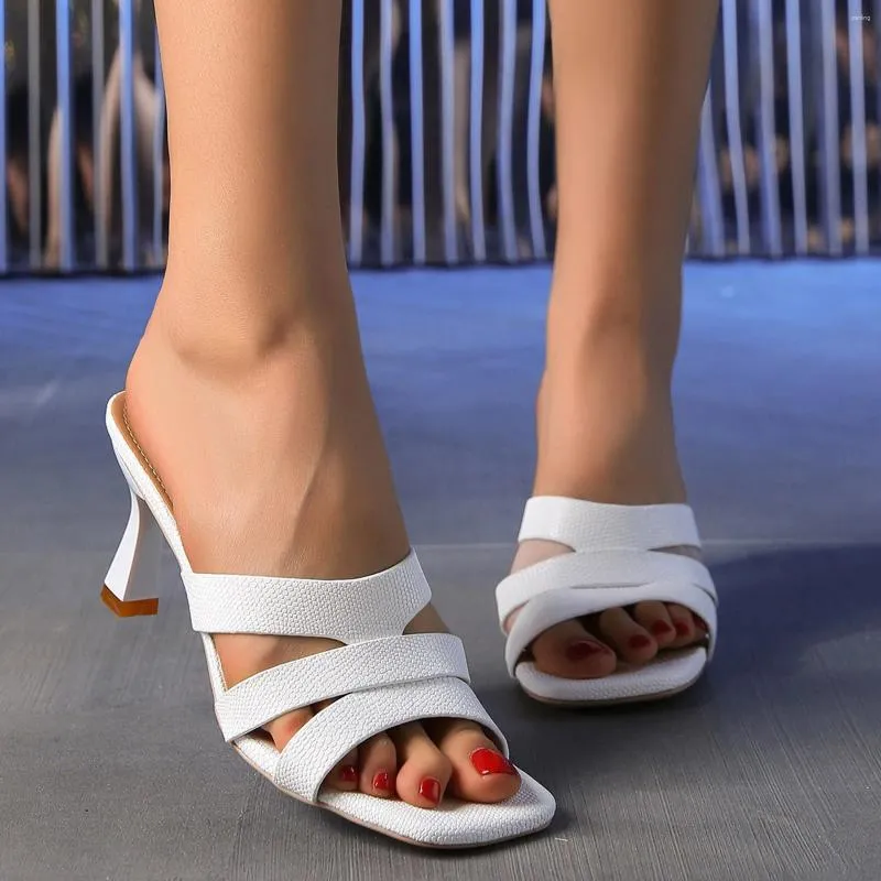 Sandali Calzini pantofola da donna con moda estiva da donna Testa quadrata Tacchi alti Punta aperta Pantofole da interno Donna Taglia 5