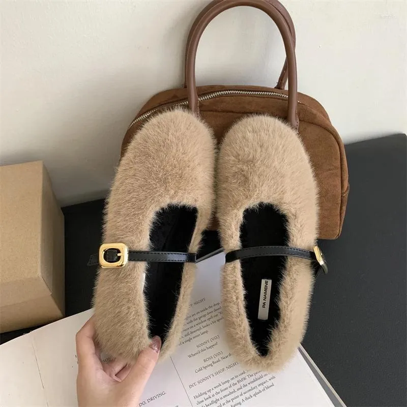 Casual Schoenen Winter Retro Vrouwen Sneeuw Warm Suède Luie Loafers Vrouw Dame Vrouwtjes Flats Bottine Pompen Wol Mujer Gesp