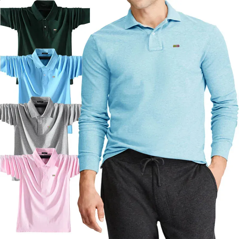 Mens primavera outono 100% algodão de algodão de alta qualidade de manga longa Polos casuais camisa homme moda de lapão de golfe esportes de golfe top s-5xl 240328