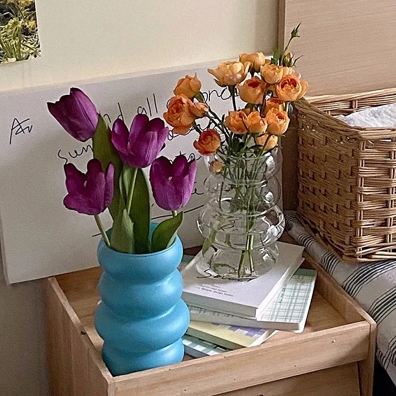 Nordic Glass Flower wazon wysuszony układ butelki salon Desktop Dekoracyjny wystrój stołu ślubnego 240308