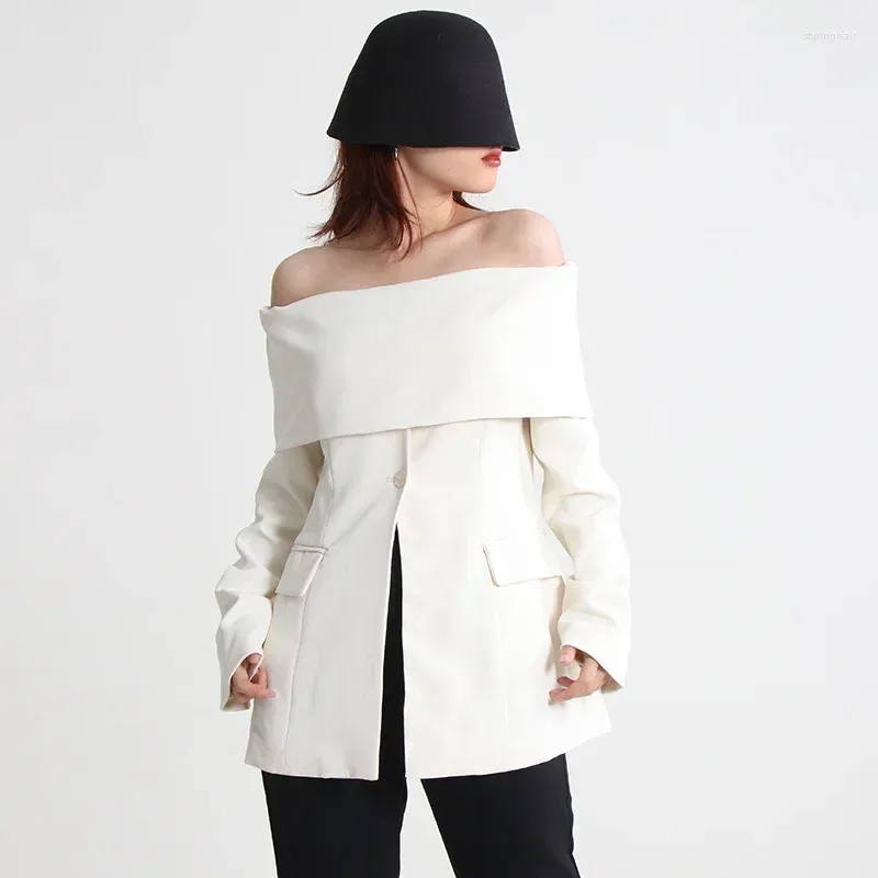 Women's Suits Off-shoulder Coats Sexy Blazer Spring Fashion Outifits Female Long Sleeve Jacket Casual Office Lady Business