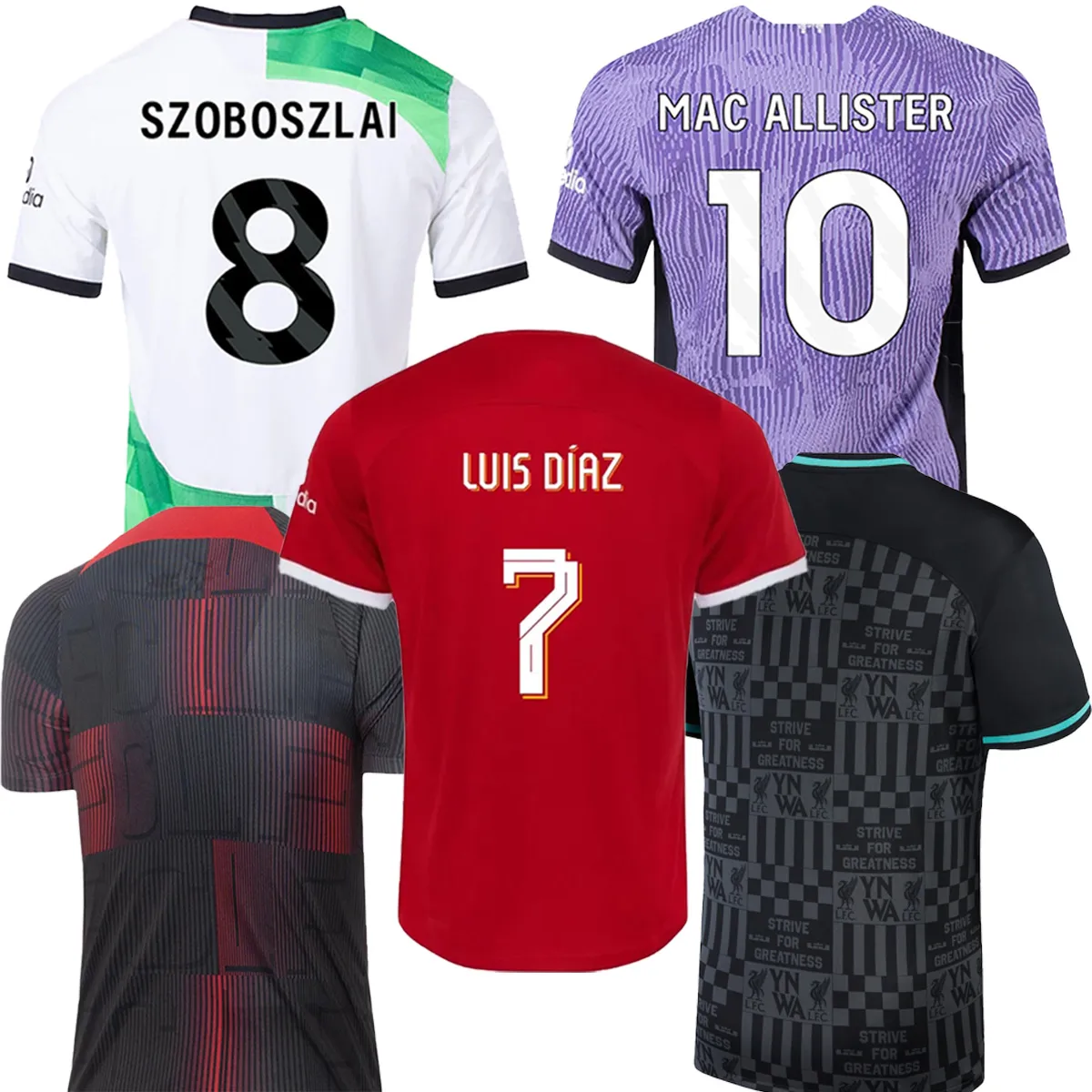 23/24 Os Reds Soccer Jerseys -Virgil, Diaz, Salah, Szoboszlai Editions.Preamium Designs para fãs - casa, fora, terceiro kits, coleção infantil.Vários tamanhos Optos de personalização