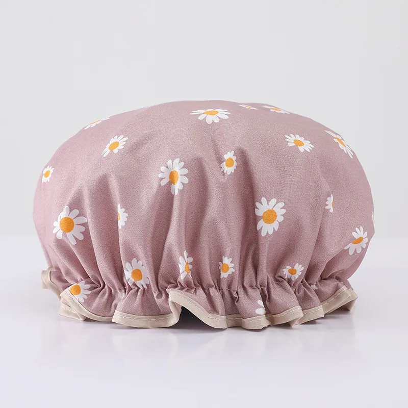 Ladies Double layer Satin Shower Cap Waterproof Elastic Printing Padded Shower Caps Colorful Farmhouse Style Fine workmanship Hz142