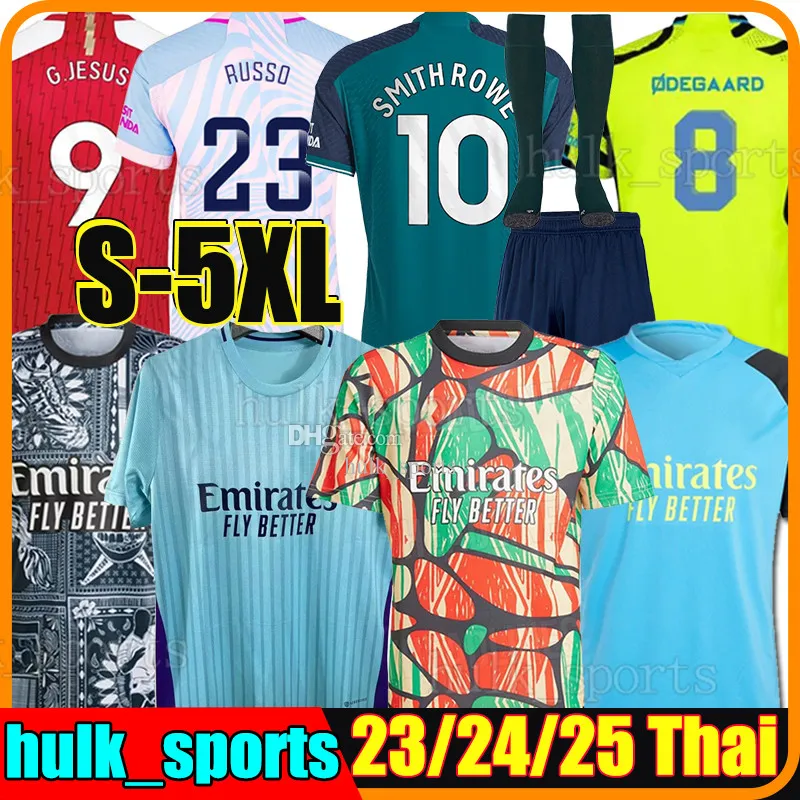 5XL 23/24 Gunners G.Jesus Wright 축구 유니폼 Saka Havertz Saliba Smith 팬 플레이어 버전 Odegaard Martinelli Sambi No More Red Men Kids Kit Socks Football Shirt