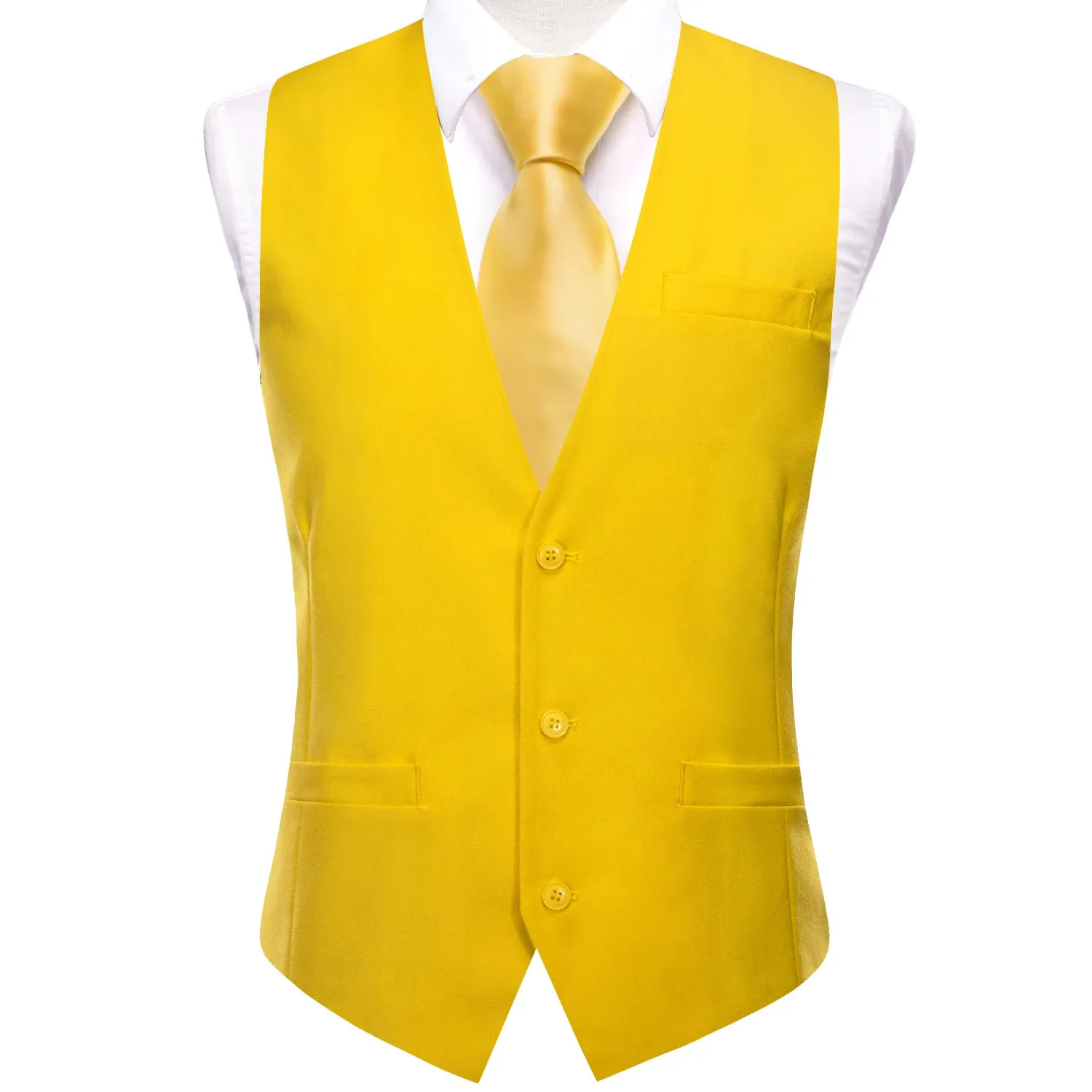 Vests New Light Yellow Men Vest Wedding Solid Silk Waistcoat Neck Tie Hanky Cufflinks Set for Male Suit Business Party Designer Gifts