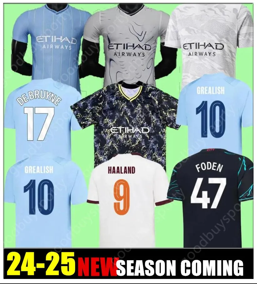 24 25 Haaland Soccer Jerseys Grealish Sterling Mahrez Fans PlayerバージョンDe Bruyne Foden 2023 2024フットボールトップスシャツキッズキットセット