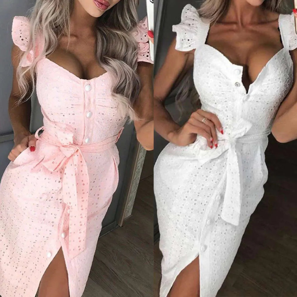 Robe d'été sexy brodée à col carré pour femme avec fesses