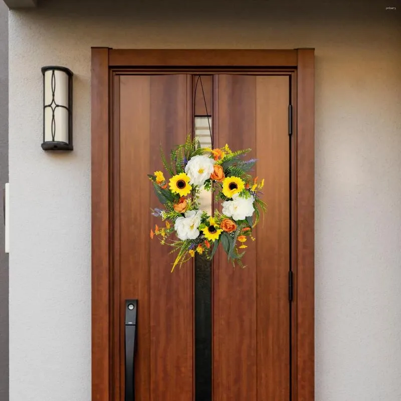 Grinalda decorativa da mola das flores para a guirlanda de suspensão redonda floral durável da porta da frente interna