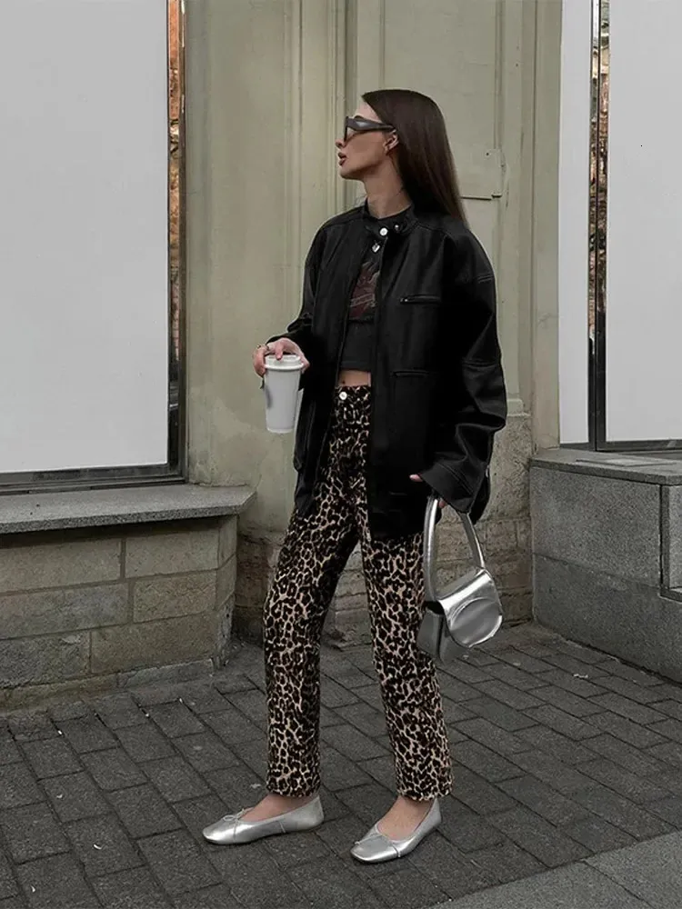 Leopard Print Frauen Hose Zipper Hohe Taille Weibliche Hosen 2024 Mode Frühjahr Dünne Sexy Casual Baumwolle Dame Hosen 240309