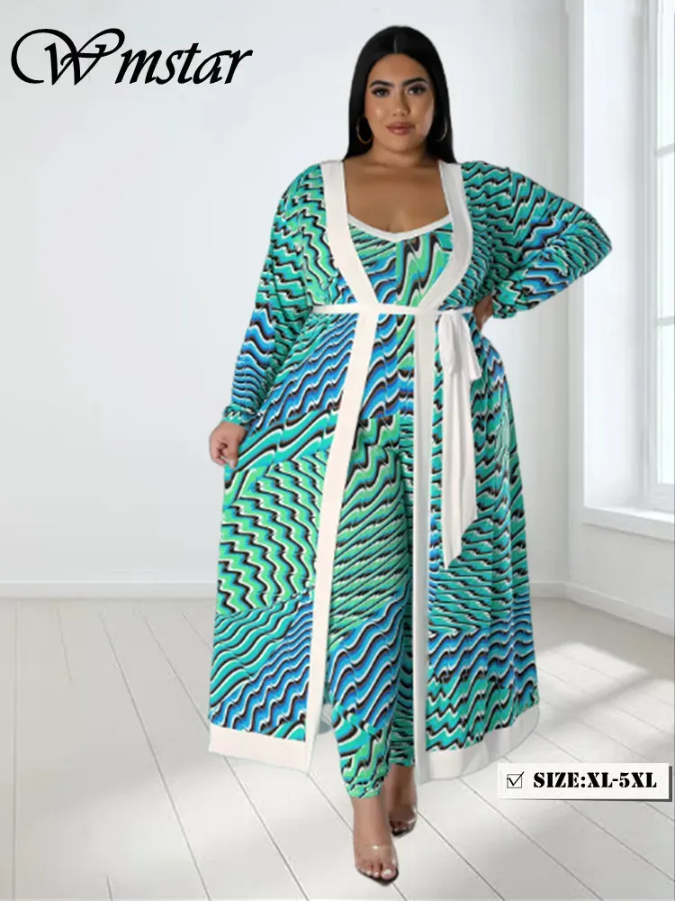 Sets Wmstar Plus Size Dress Sets 2 Piece Outfits Slip Maxi Dresses Out Wear Coat Cloak Sexy Matching Suit Fall Wholesale Dropshipping