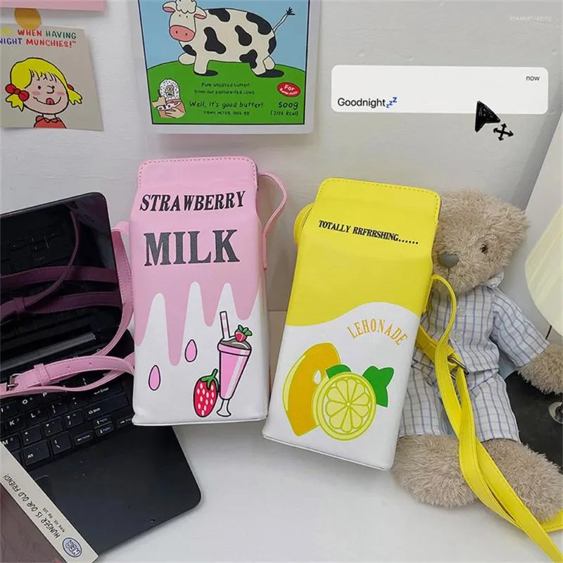Sac à bandoulière créatif boîte à boissons, sacs à main imprimés de dessin animé de lait pour femmes, porte-monnaie étanche pour téléphone, portefeuille de mode