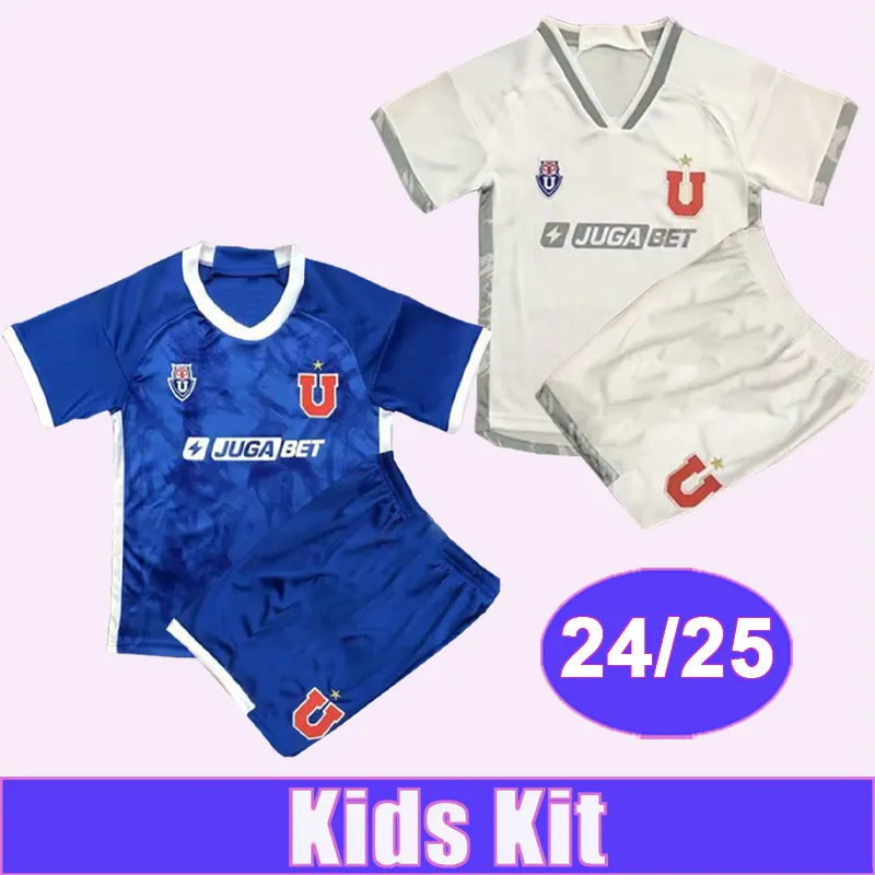 24 25 Universidad de Chile Kids Kit Soccer Jerseys Fernandez Palacios Assadi Garrido Mateos Home Blue Away Football Termors Shorts Short