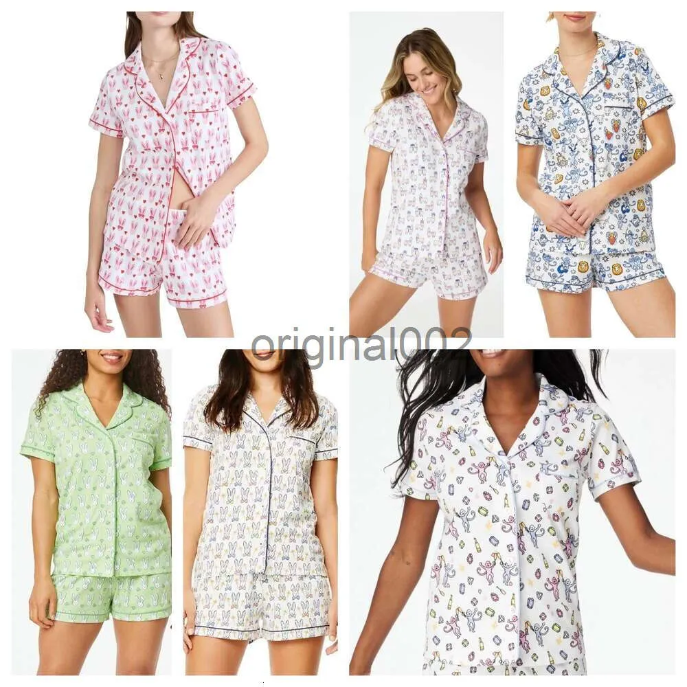 Süßer Damen-Pyjama mit Roller-Kaninchen, Y2k-Affe, vorgefertigter Druck, 2-teiliges Pyjama-Set, kurzärmeliges Hemd, Pj-Shorts, Freizeitkleidung für Damen-Hauskleidung bm