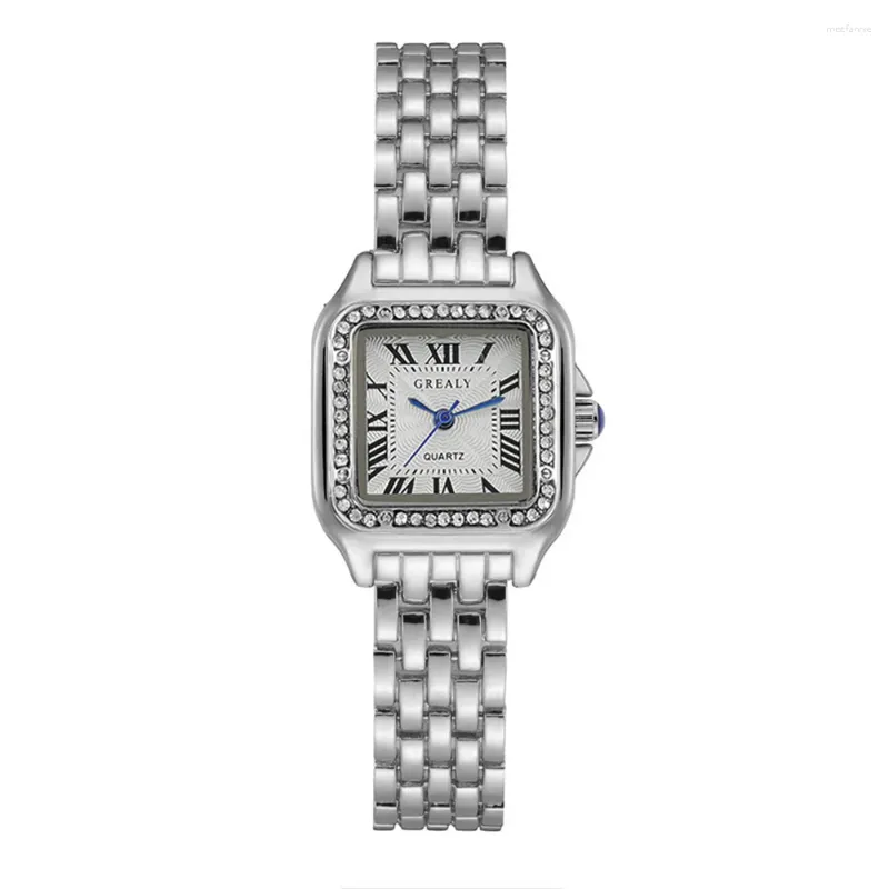 Horloges Luxe Full Diamond Dames Merk Vierkant Romeins Kwarts Mode Zilver Roestvrij Stalen Klokken Relatiegeschenk Horloges