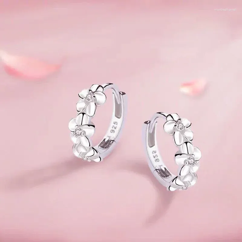 Orecchini a cerchio Corea Trendy Charm Fiore di zircone di cristallo per le donne Gioielli di lusso con orecchini pendenti in acciaio inossidabile color argento