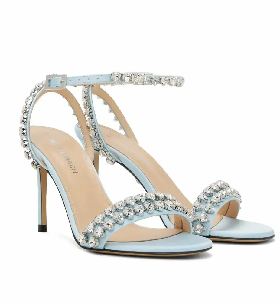 Nouveau élégant Mach Mach Audrey talon femmes sandales chaussures coeur cristal lanière fête femme talons robe de mariage dame gladiateur Sandalias chaussure à talons hauts EU35-43 avec boîte