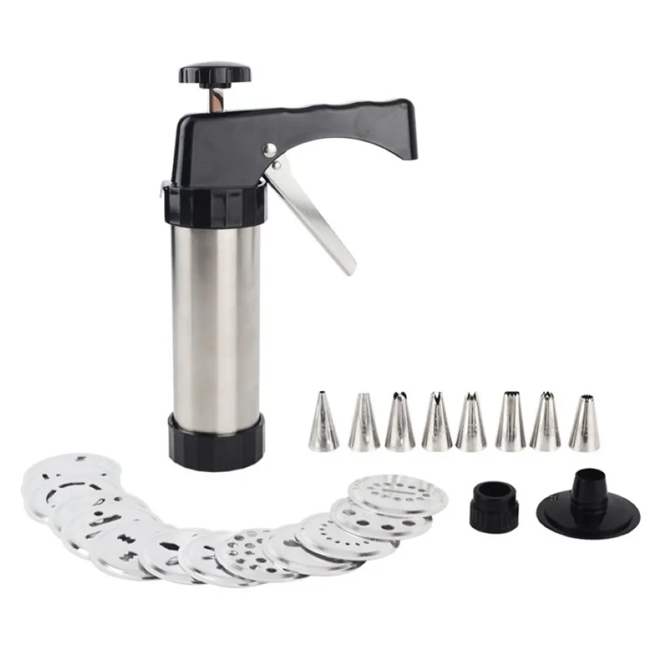 Cookie Press Kit Gun Machine Cookie Making Cake Decoration 13 Press Molds & 8 Pastry Piping Nozzles Cookie Tool Biscuit Maker T200330S