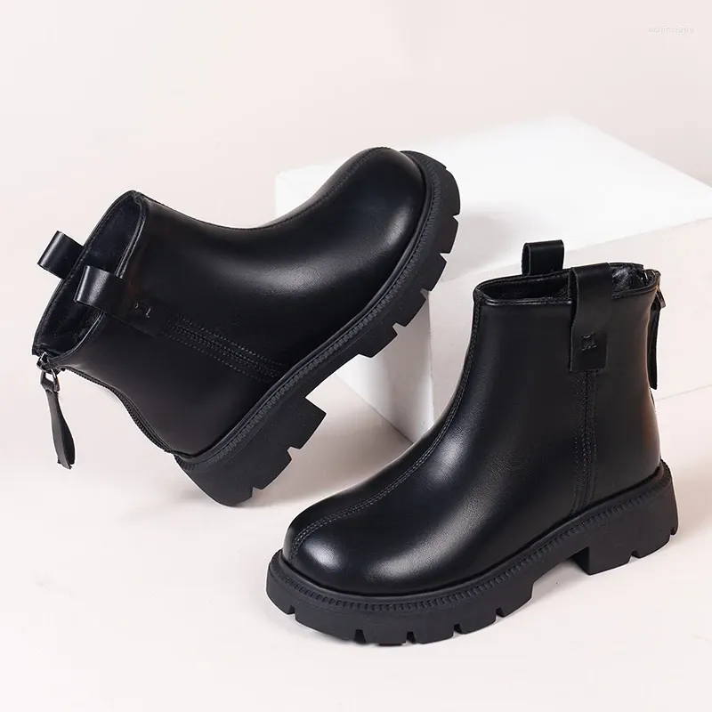 Bottes 2024 Marron Noir Garçons Court Retour Fermeture À Glissière Printemps Automne Chic Filles En Cuir Antidérapant Enfants Chaussures Pour Performance PU