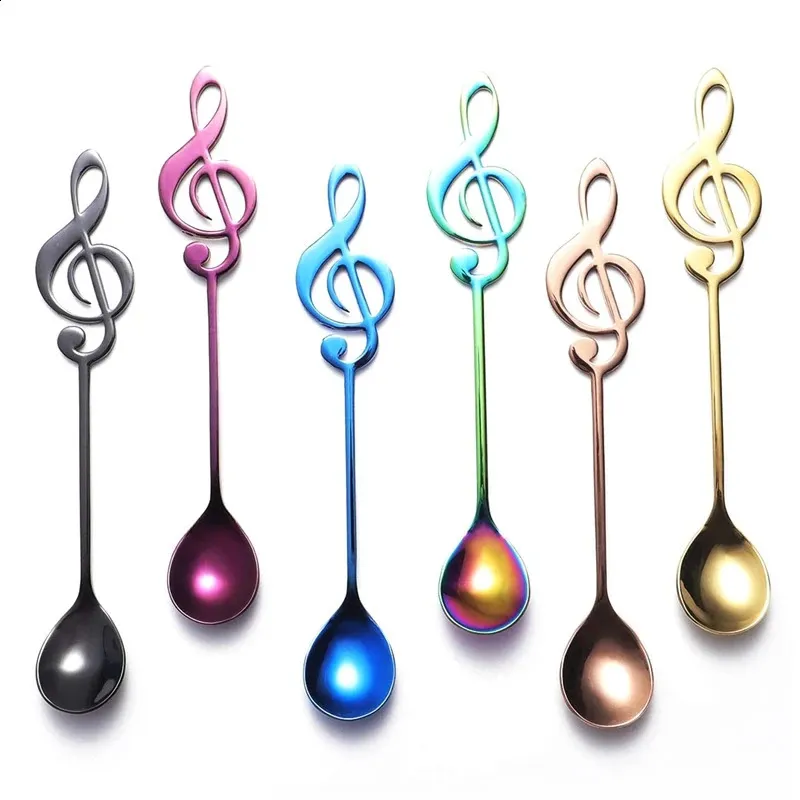 -Musiska anteckningsskedar 6-pack Creative Söta teskedar 18/10 Rostfritt stål Staff Musical Notation Formed Coffee Spoons 240313