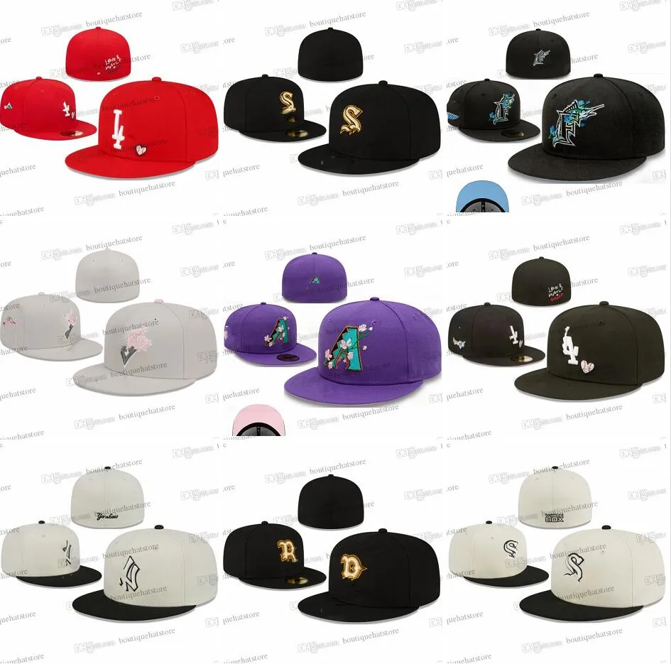 2024 Men's Baseball Fitted Hats Classic Hip Hop Black Color Brooklyn Gold B Sport Full Closed Design Caps Chapeau Gray Stitch Heart Patched Love Hustle Flowers Mar17-07