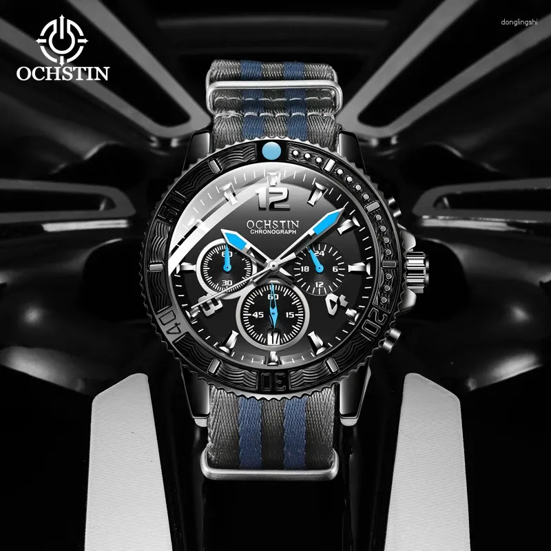 Ochstin 2024 Creative Nylon Series Men s chronograph watch Casual Simplicity with Multi Function Quartz Movement