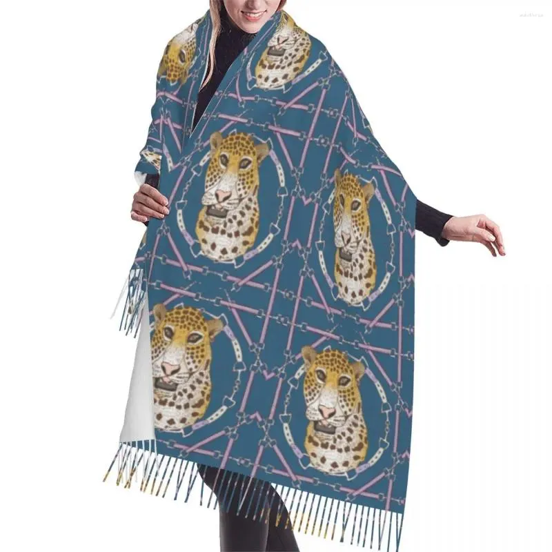 Foulards personnalisés imprimés Cheetah Plaid Mykonos Blue Écharpe Femmes Hommes Hiver Chaud Luxe Polyvalent À Carreaux Châle Wrap