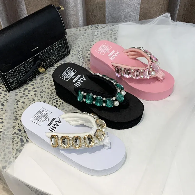 Flops Summer Platform Rhinestone Flip Flops Womans sandals Clip Clip Toes Womens coin Sandales Casual Crystal Slippers