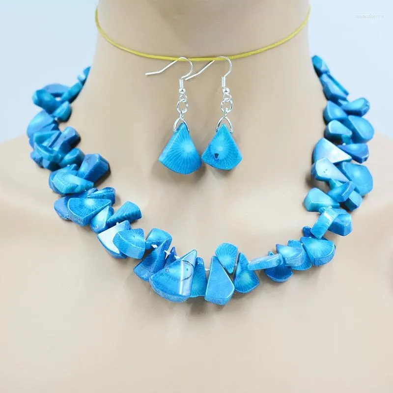 Necklace Earrings Set Exquisite And Beautiful Blue Coral Bracelets 18"