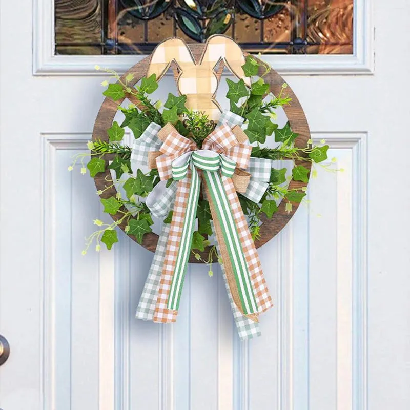 Couronne de fleurs décoratives de pâques, pour porte d'entrée, décoration de maison en bois avec nœud papillon, Porches, chambres de printemps, fête intérieure