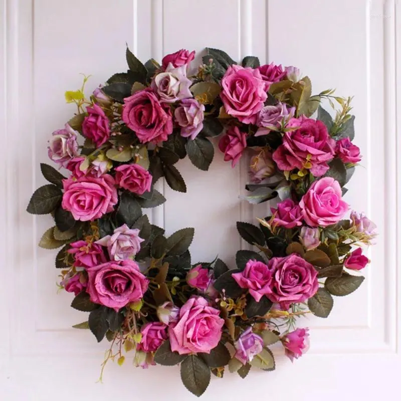 Ghirlanda di fiori decorativi Ghirlanda di rose Splendidamente realizzata Ghirlanda di rose rosa Ciondolo rosa Simulazione Fiore Decorazioni per appendere la porta