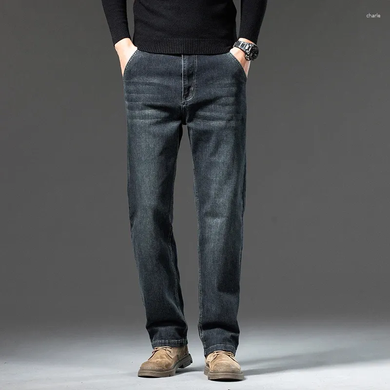 Jeans pour hommes régulier épais ample droit affaires vêtements de cérémonie professionnel quotidien bureau rue tout-Match pantalon classique