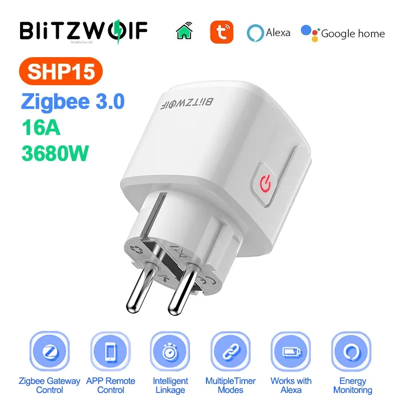 Kontroll Blitzwolf BWSHP15 Zigbee 3.0 Inteligentne GNIAZDO 16A UE Wtyczka Zasilania Pilot Aplikacji Monitor Pracy Z Alexa Google Home