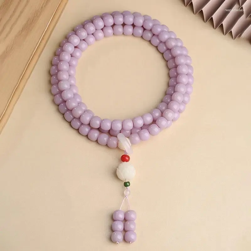 Link Bracelets Natural Violet Bodhi Root Bracelet 108 Women's Purple Seeds Holding A Text Toy Plate Playing Buddha Beads Lotus