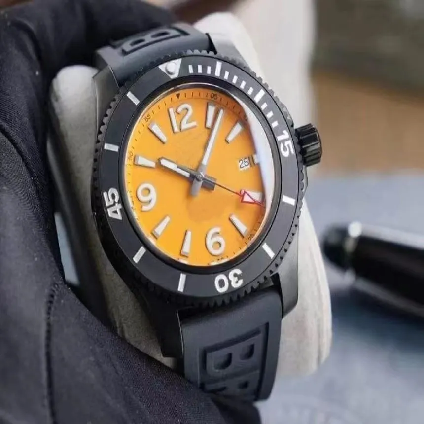 43mm à prova d'água movimento automático de alta qualidade mostrador laranja relógio masculino faixa de suor faixa de borracha248u