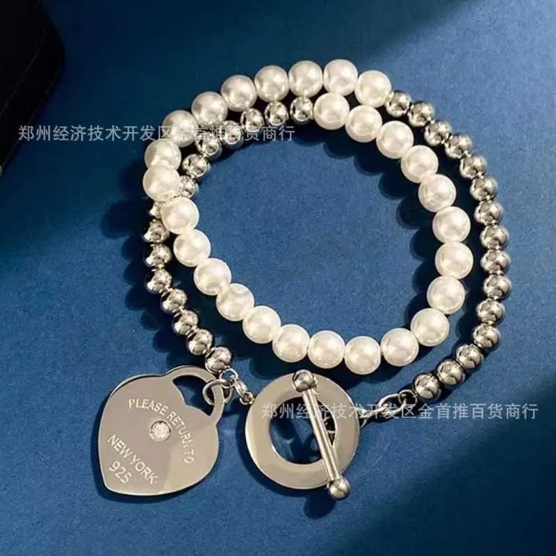 Original märke TFF Diamond Heart Double Layer Pearl Ball Armband Wrapped Pärla