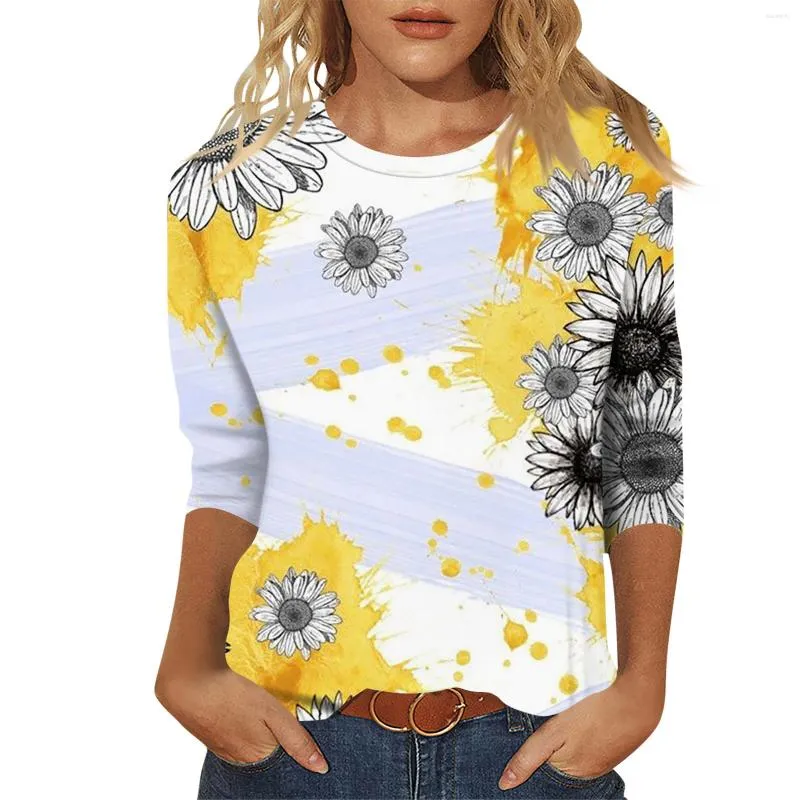 女性用Tシャツルーズカジュアルな花柄の丸い首3分の1スリーブROPA MUJER JUVENIL PARA MUJERES Y2K衣類2024