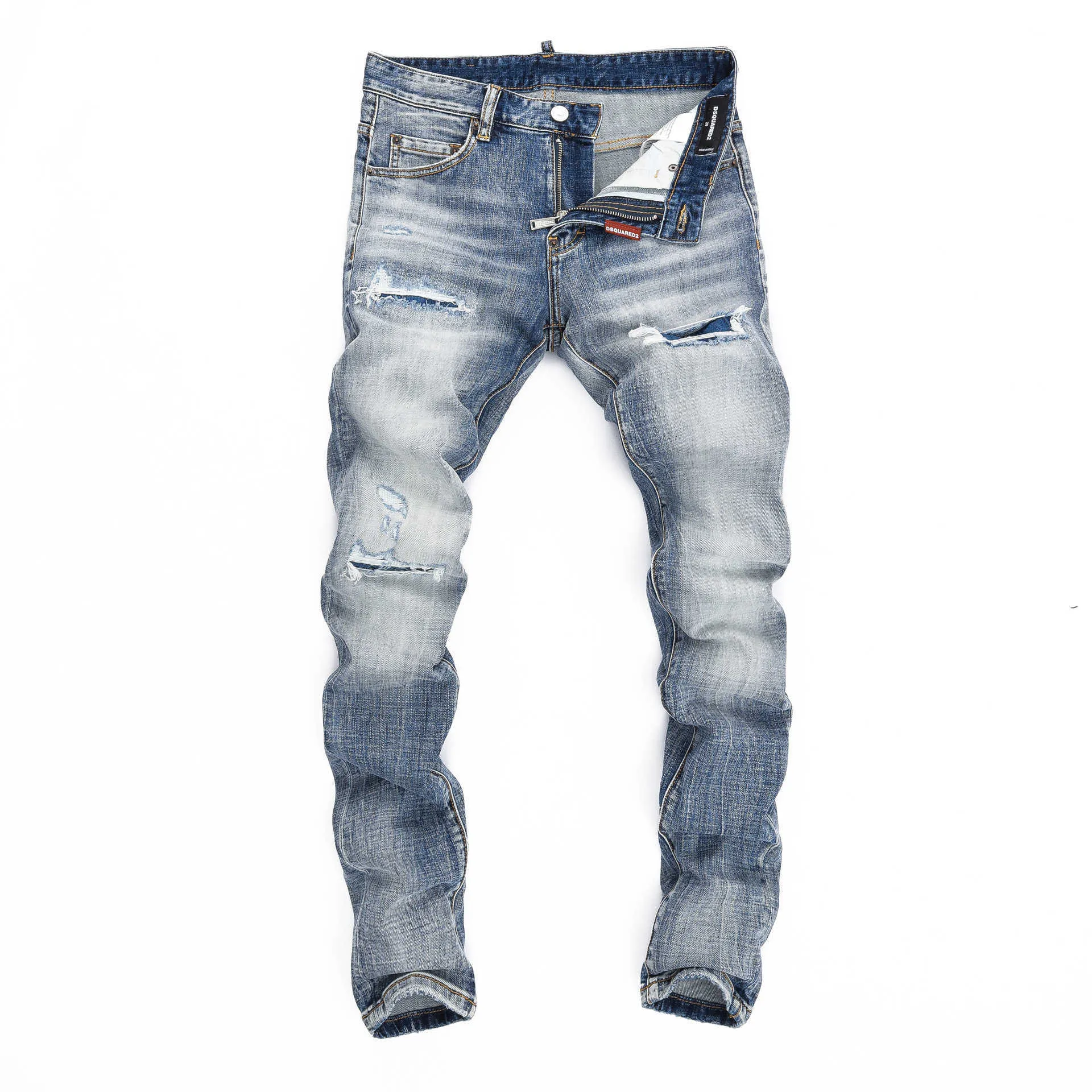 2024 Printemps et Automne Personnalisé Élastique Big Break Personnalisé Serré Discothèque Mode Percée D2 Jeans Pantalons Pour Hommes Blue17ZY