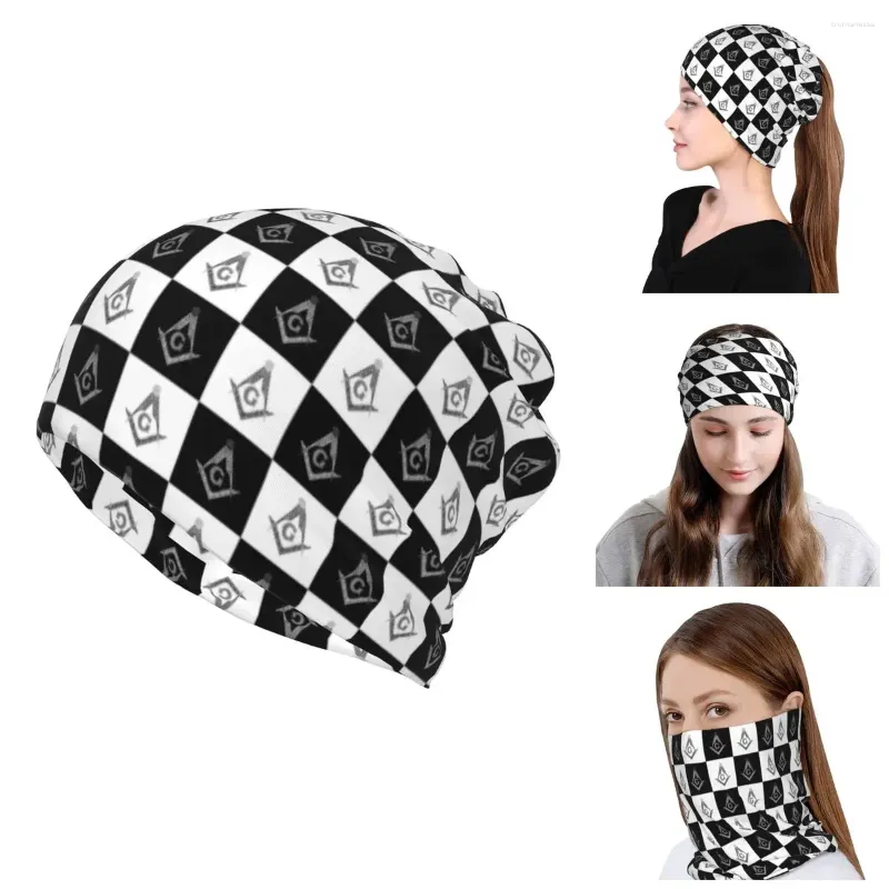 Berets Freemason Checkered Pattern Bandana Winter Neck Warmer Skullies Beanies Caps Women Wrap Face Scarf For Hiking Gaiter Headband