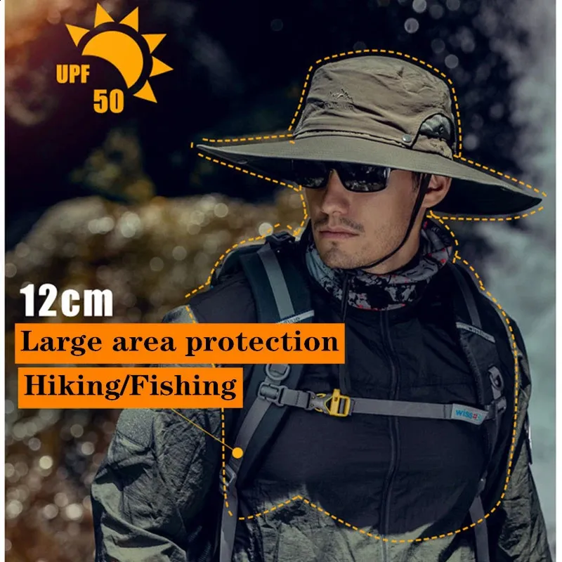 Fishing Hat Strong fabric UPF 50 Waterproof Anti UV Sun Protection Big edge Detachable Breathable Outdoor Men Hiking boonie 240311