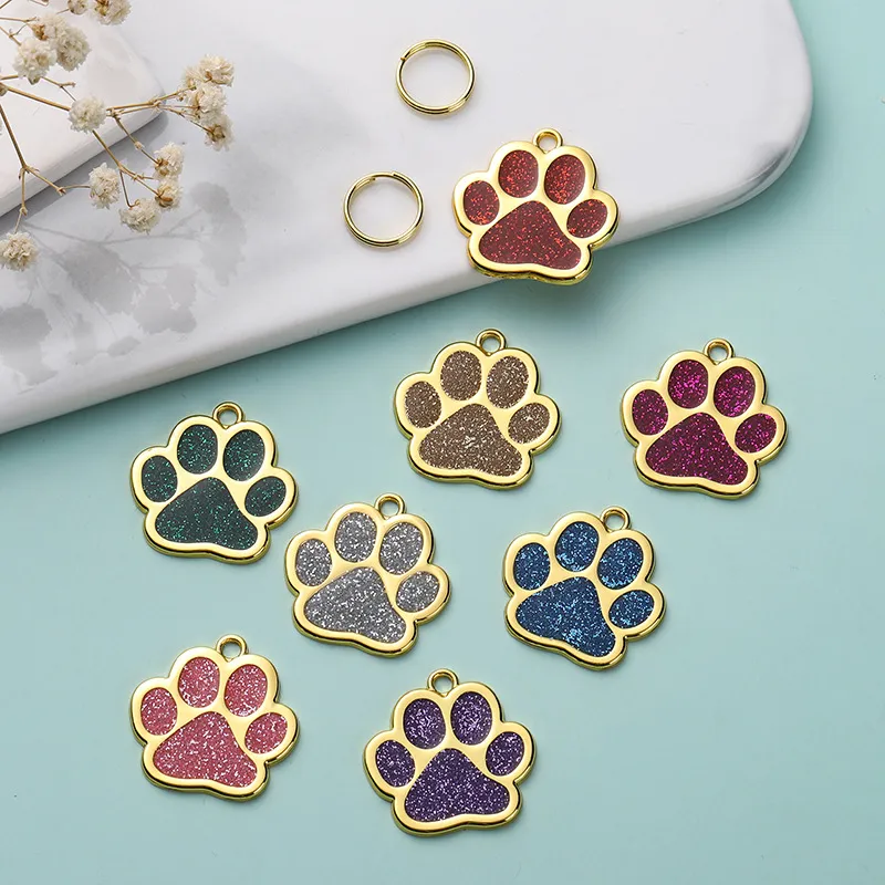 Anti-lost Puppy ID Pet accessories Pendant Diamond drop glue round footprint dog tag Pet supplies collar hanging ornament Round Personalized pet ID collar pendant