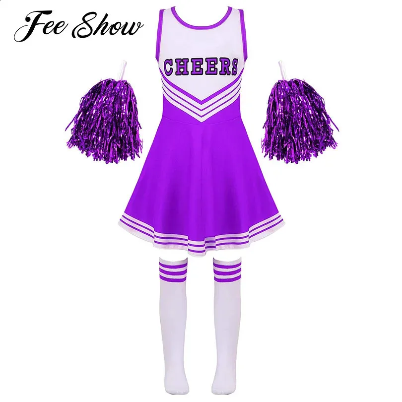 Adorabili ragazze cheerleader Abiti cosplay Abbigliamento per bambini Set sportivo Abito da ballo senza maniche Uniformi da cheerleader Costume Abbigliamento sportivo 240305