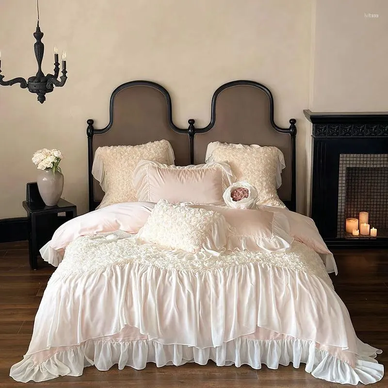 Bedding Sets Svetanya Rose Lace Set Romantic Princess Wedding Duvet Cover Bed Sheet Pillowcases Linens