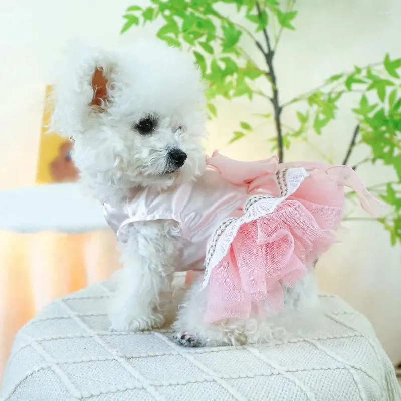 Hundklädljus icke-begränsande husdjursklänning charmig strass bågdekor prinsessan fashionabla mesh skarvbröllop