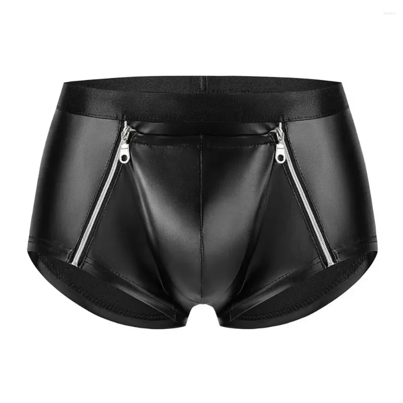 Men's Shorts Elastic Men Briefs Double Zipper Underwear Sexy Mid-rise With Bulge Pouch Smooth Matte For A