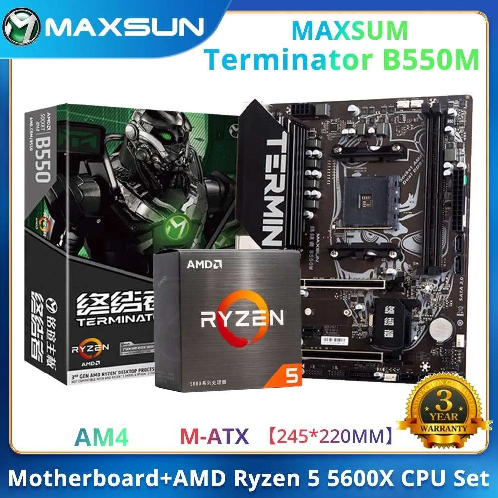 MaxSun Terminator B550M med Ryzen 5 5600X CPU-moderkort Set Dual-Channel DDR4 Memory M.2 NVME PCIE4.0X16 för stationär dator