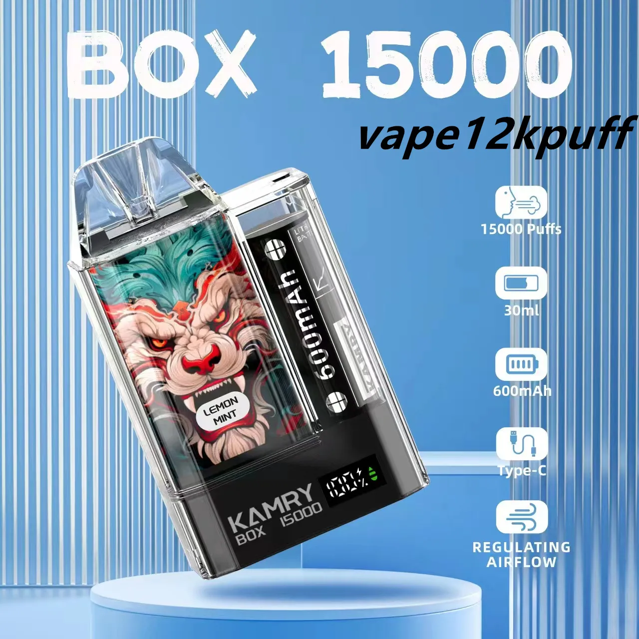 New Kamry BOX 15000Puff Disposable Electronic Cigarette Intelligent Display puff15k Mesh Coil Hanger 600mah 15kpuff Rechargeable Evaporator vape 10 flavors