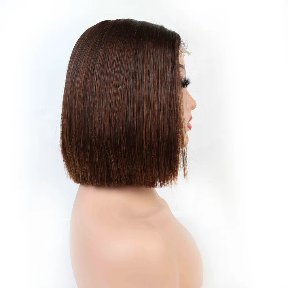 Perucas de fechamento 2x6 BOB chinês e vietnamita cabelo cru duplo desenhado cor natural